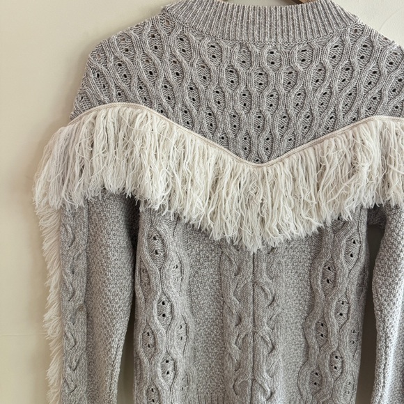 Amur Ulla Fringe Beige Cable Knit Merino Wool Round Neck Womens Size S Pullover - Picture 9 of 16